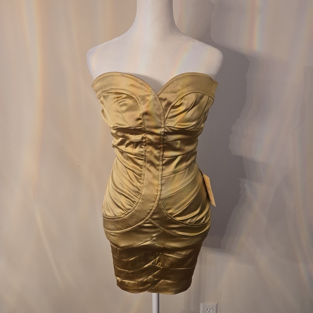 NWT Arden B Stapless Gold Bandage Bodycon Dress Womens Size XS
